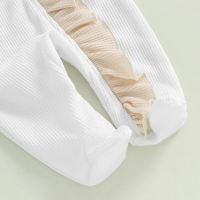 2024-05-11 Lioraitiin Baby Girls Outfit, Long Sleeve Crew Neck Frills Zipped Contrast Color Footies and Headband Fall Clothes