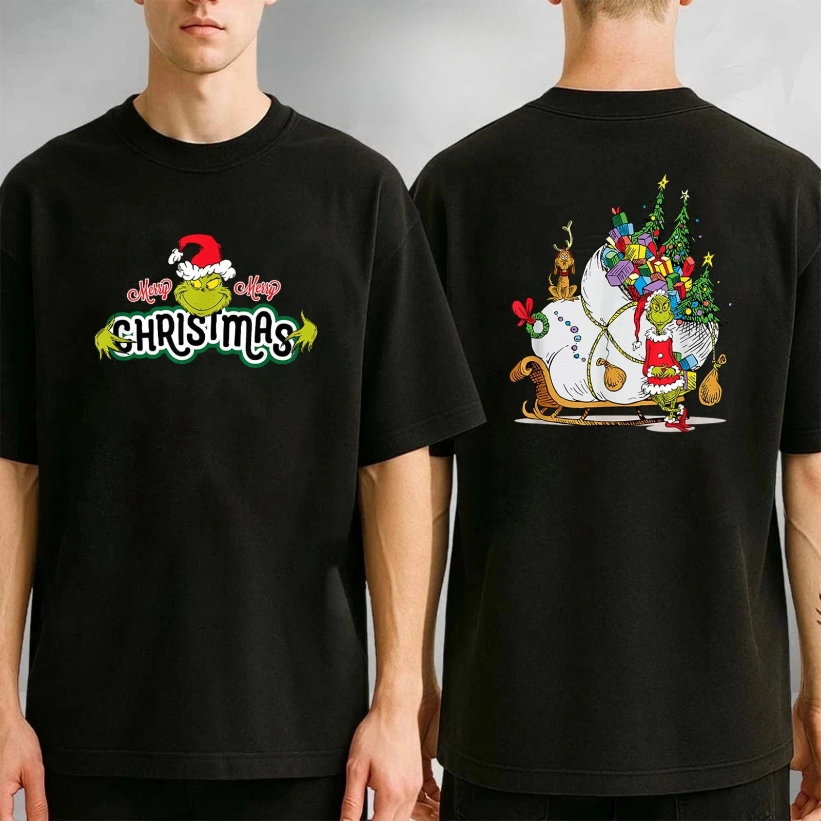 2025 Grinch Hugs Christmas Sleigh TShirt - Multicolors Size S-4XL High-end Luxury Is for Both Men and Women Top Y2k Summer