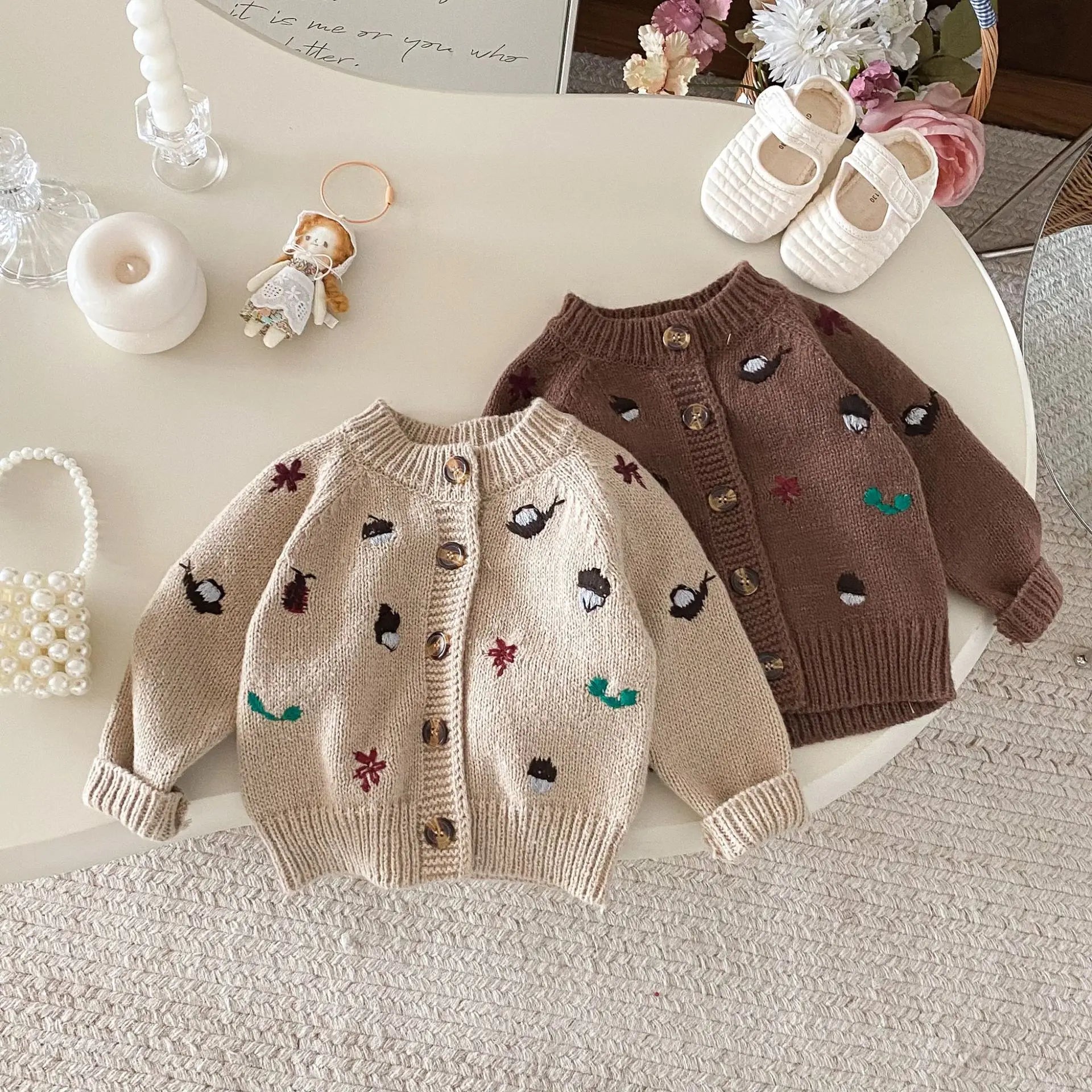 6852 Baby Knitted Sweater 2025 Autumn and Winter New Long Sleeve Embroidered Baby Boy's Cardigan Coat Girl's Sweater