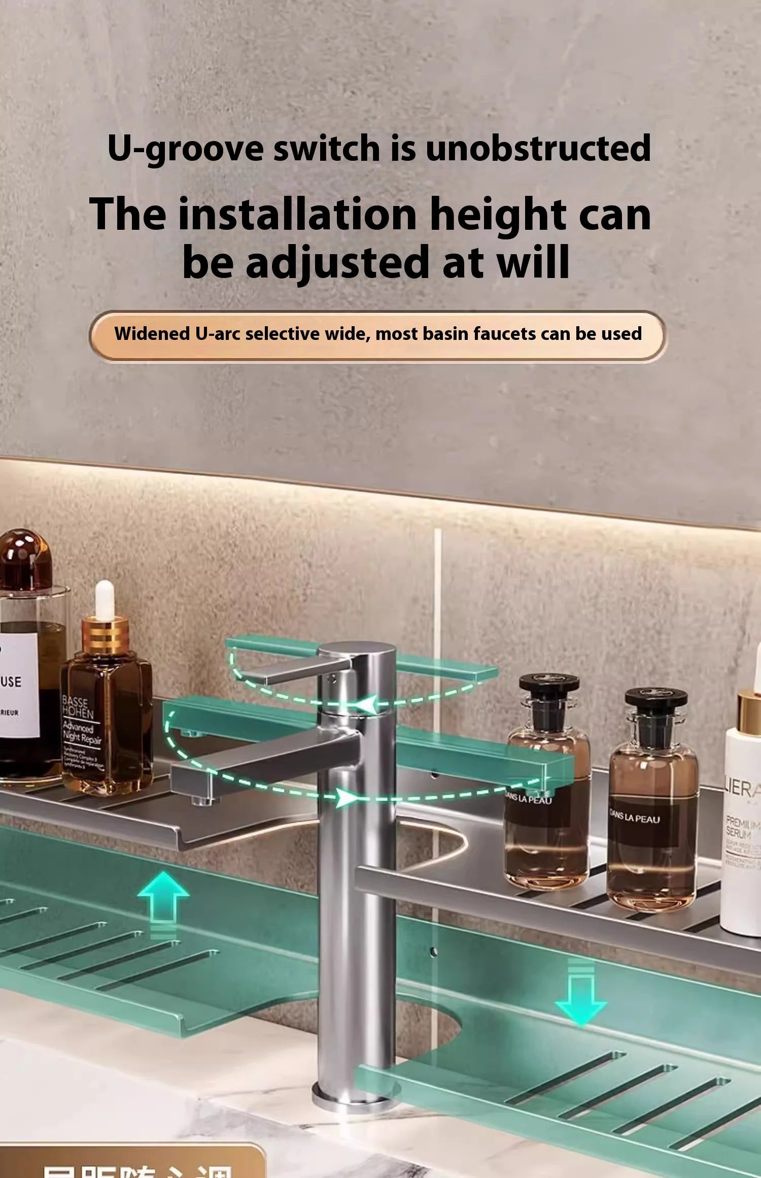 Kitchen and bathroom storage rack, washbasin rack, suction cup mirror, front rack, bathroom sink, faucet, wall mounted