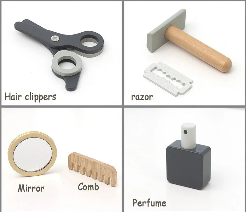 Kids Wooden Makeup Haircut Toy Beauty Fashion Salon Playset Games Combs Hair Dryer Pretend Play House Barber Makeup Kit Girl Toy