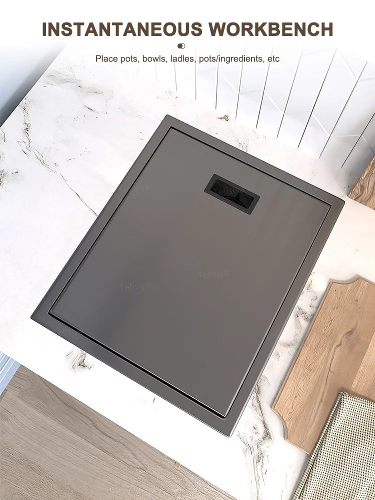 Hidden Sinks Stainless Steel Kitchen Sink Bar Small Single Slot With Lid Wash Basin Balcony Garden Campervan