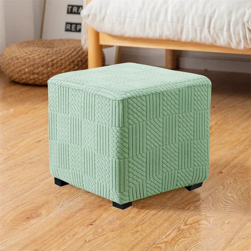 1PC Square Jacquard Ottoman Slipcover Durable Stretch Footrest Cover Folding Storage Stool Furniture Protector Pouf Cover 3sizes