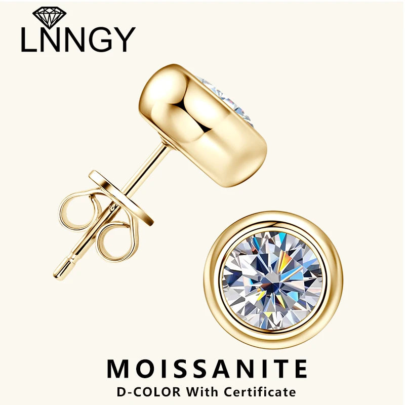 Lnngy 925 Sterling Silver Stud Earrings 5mm/6.5mm Round Moissanite Eearring With Certificate for Women Girl Daily Jewelry Gift