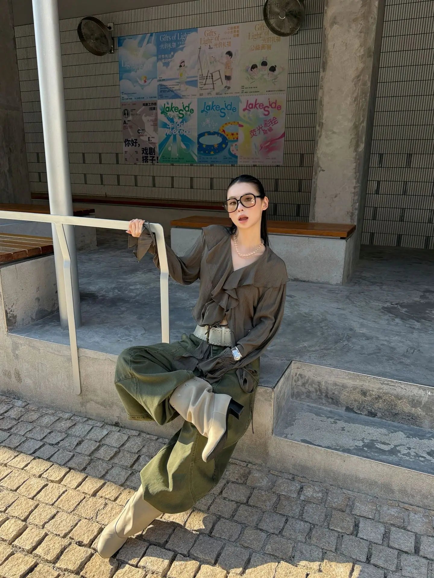 DEAT Fashion Splicing Silhouette Curved Jeans Women's High Waist Loose Wide Leg Denim Pants Autumn New 7A1005