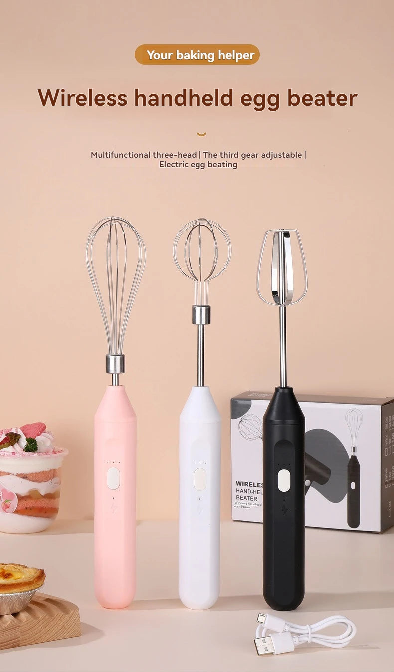 Cordless Multi-Use Whisk System | Compact Handheld Mixer with Milk Frother & Auto-Stirring for Baking, Coffee, and Cream