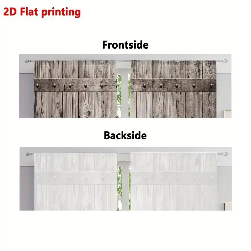 2pcs- Classic barn door pattern printed curtains, window decorations, home decorations, room decorations