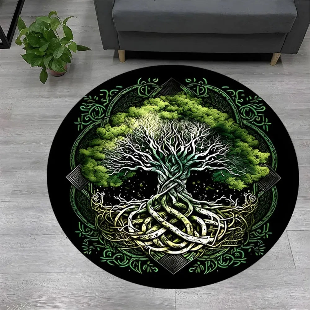Tree of Life Round Rug Nature Mandala Rug Ancient Spiritual Decor Carpet Meditation Space Rug Washable and Non Slip Floor Mat