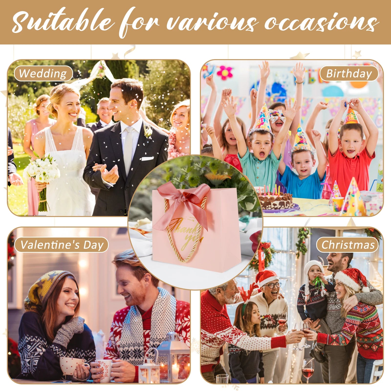 24 Pack Thank You Gift Bags with Handles Small Favor Bags with Bow Ribbon for Baby Shower, Wedding, Party Favor, Birthday