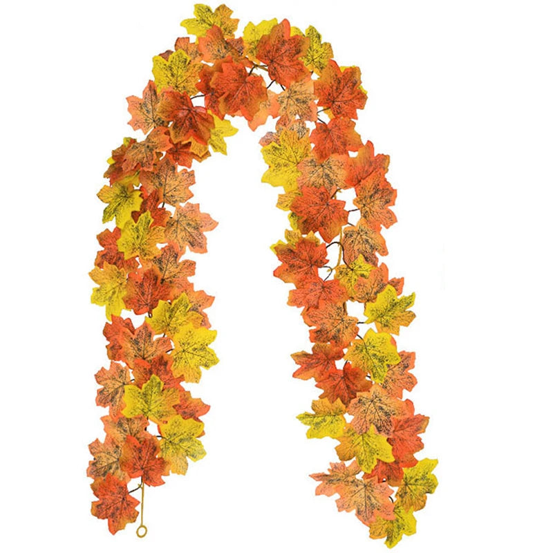 200cm Artificial Vines Red Autumn Maple Leaves Fake Garland For Home Christmas Halloween Thanksgiving Party Fireplace Fall Decor