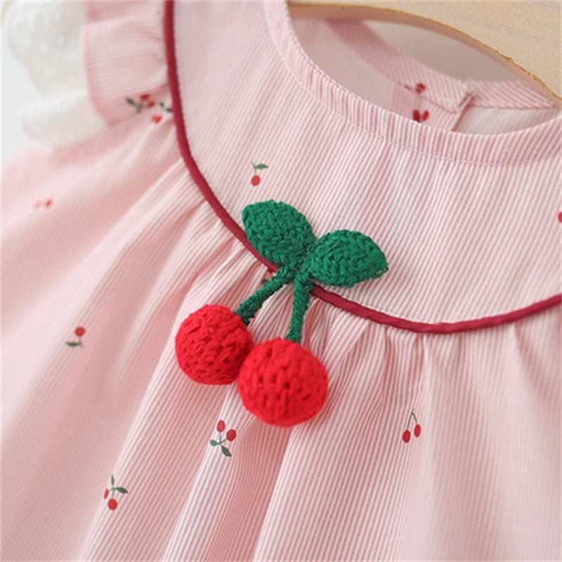 Delicate Baby Newborn Dresses Sweet Cute Cherry Girl Kids Dress Summer Sleeveless Chidlren Clothes 0-4 Y Toddlers Casual Wear