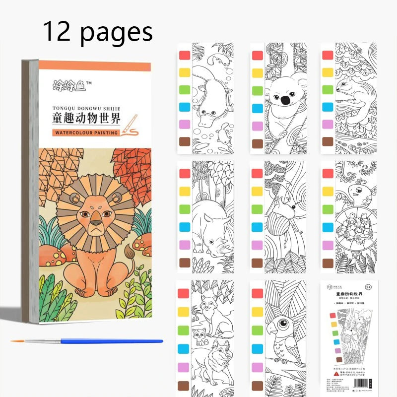 12 pages Children's Watercolor Coloring Book,Drawing Toys For Children Birthday, Thanksgiving, Halloween, Easter, Christmas gift