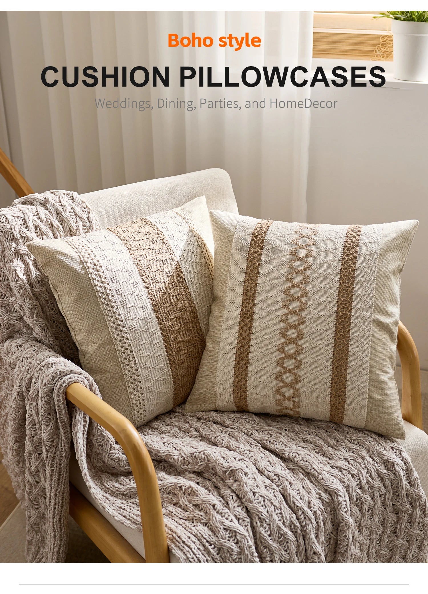 1pc Cotton Linen Bohemian Macrame Crochet Pillowcase 18 * 18inch with Tassels Style for Weddings, Dining, Parties, and HomeDecor