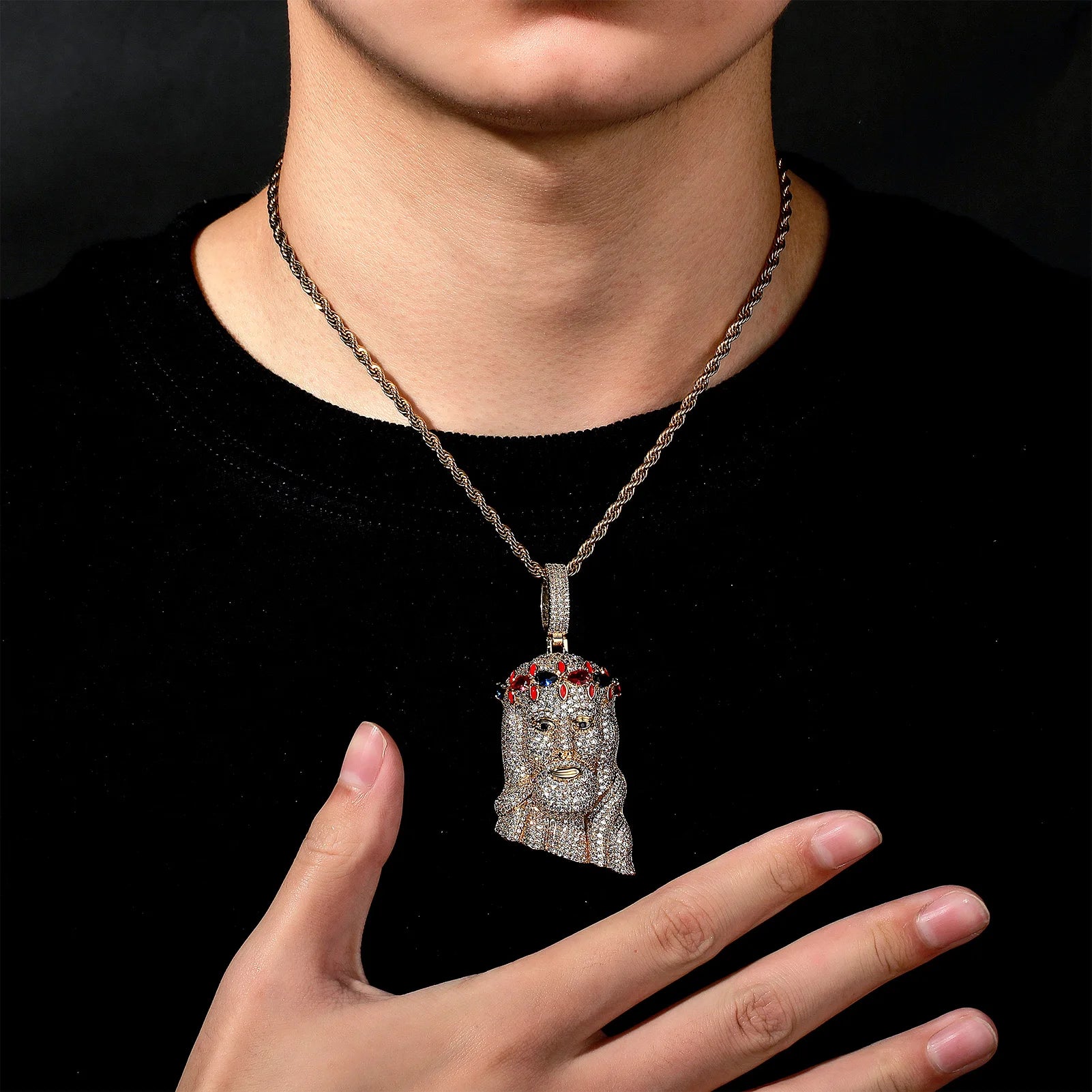 TOPGRILLZ Hip Hop Jesus Pendant Necklace High Quality Copper Gold Plated Iced Out Micro Pave Cubic Zirconia Punk Style Jewelry