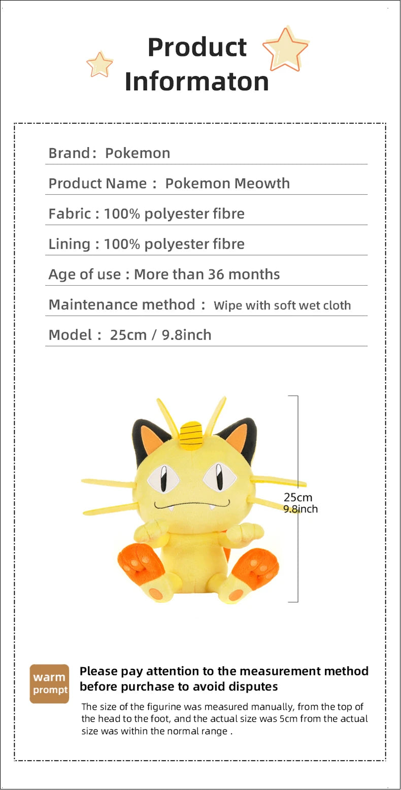 Pokemon Kawaii Litten Meowth Stuffed Toys Cartoon&Cute Plush Doll Throw Pillow Children's Toy Birthday Present