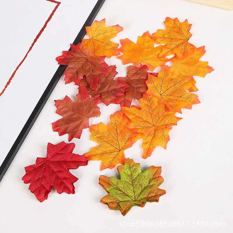 Yannew 500pcs Artificial Fall Maple Leaves Silk Leaf for Craft DIY Thanksgiving Wedding Party Decoration Autumn Home Table Decor