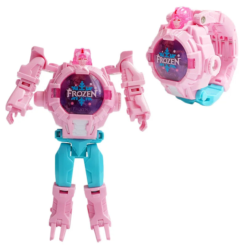 2026 Hot Marvel Iron Man Spiderman Cartoons Children's Watch Deformation Robot 3d LED Luminous Watch Children's Model Toy Watch