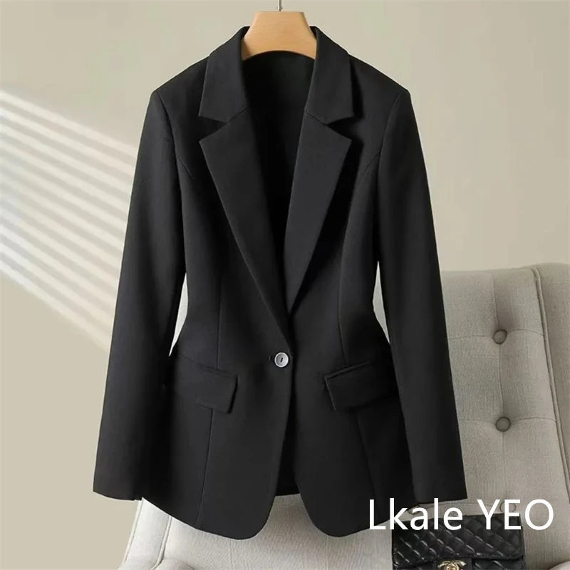 Women's Blazer Coat 2024 Spring Autumn Loose Occupation Ladies Outerwear Versatile Design Sense Fashion Female Suit Jacket