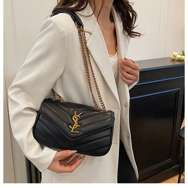 2025 Embroidered Quilted Chain Bag, Women's Luxury Crossbody Purse, Vintage Diamond Pattern Shoulder Bag with Stitching