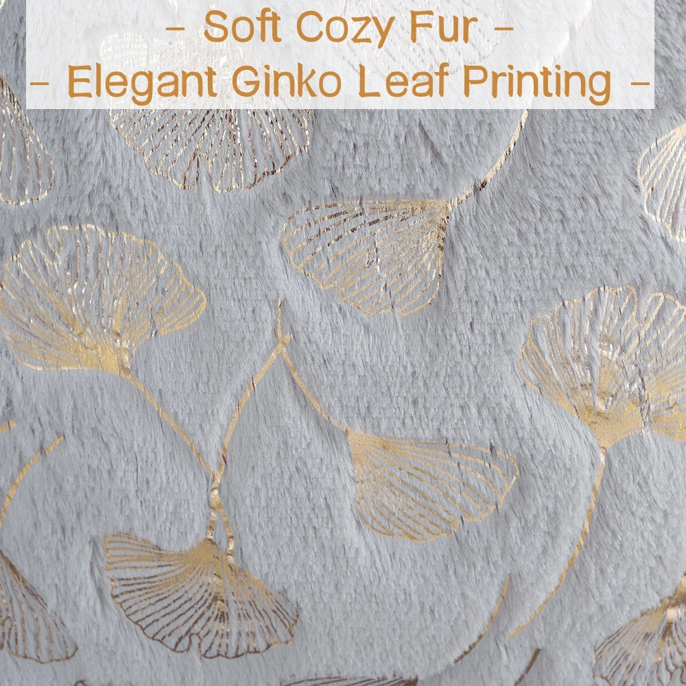 Golden Printed Ginkgo Leaf Pillow Cover 45*45cm 30*50cm Decorative Pillowcase for Living Room Luxury Plush Fur Cushion Covers