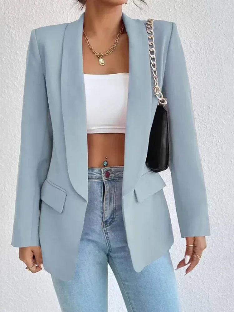 Elegant Casual Solid Color Blazer Vintage Formal Business Chic Suit Jackets Female Outerwear Long Sleeve Open Stitch Slim Coats