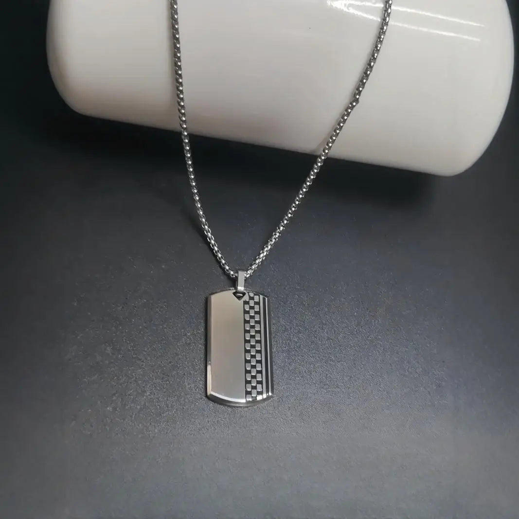 Stylish Dog Tag Necklace for Men Boys,Wateproof Chessboard Stainless Steel Necklace,Trendy Jewelry Gift to Him