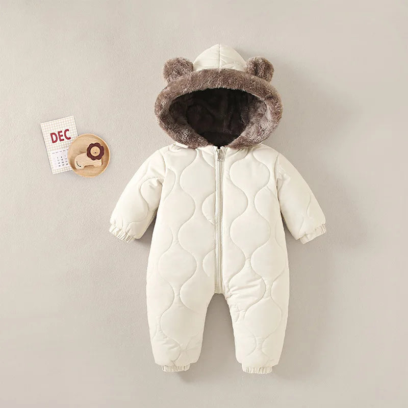 0-3Y Newborn Baby Bodysuit Children's Down Cotton Jacket Bear Ear Velvet Plush Jumpsuit Thick Rompers Baby Boys Girls Bodysuits