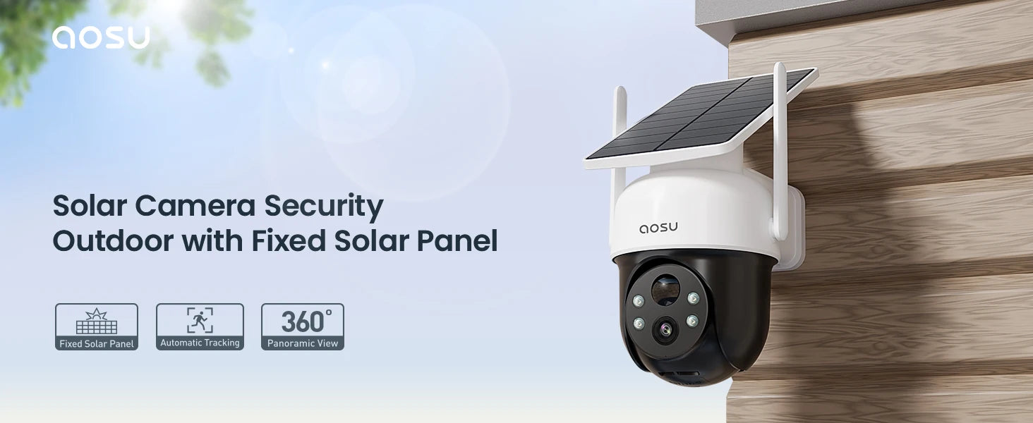 AOSU 3MP 100% Wire-Free Solar WiFi Camera 5000mAh Battery Two-way Audio Security Camera Wireless Solar Panel PTZ CCTV Camera