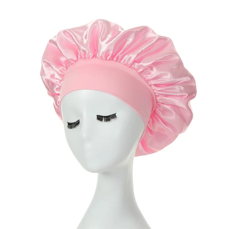 Women Night Sleep Hair Caps Silky Bonnet Satin Double Layer Adjust Head Cover Hat Shower Cap for Curly Hair Styling Accessories