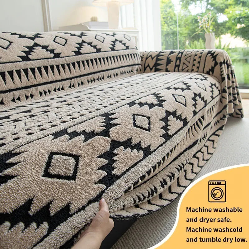 1PC-Bohemian style sofa towel, cushion, armrest, backrest integrated sofa cover, simple two-color sofa towel