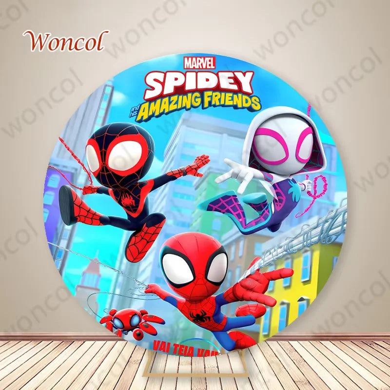 Spidey And His Amazing Friends Round Backdrop Boy Birthday Backdrop Marvel Spidey Cylinder Cover Baby Shower Decor Photo Prop