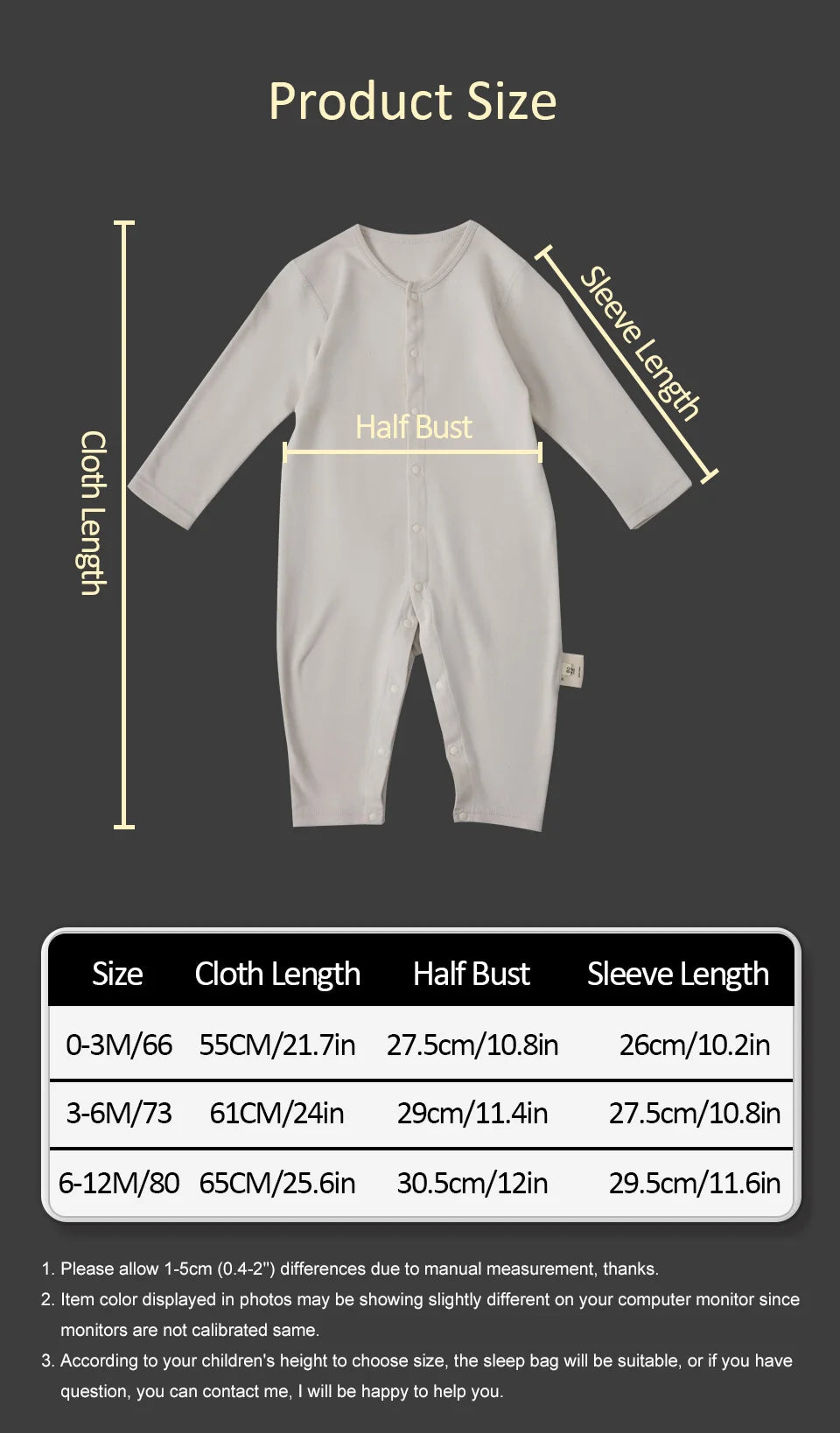 Baby Romper For 3-12Months Spring Thin 1.0Tog Jumpsuit Baby One-Piece Pajamas Soft Split-Leg Sleepwear Easy To Change Diaper