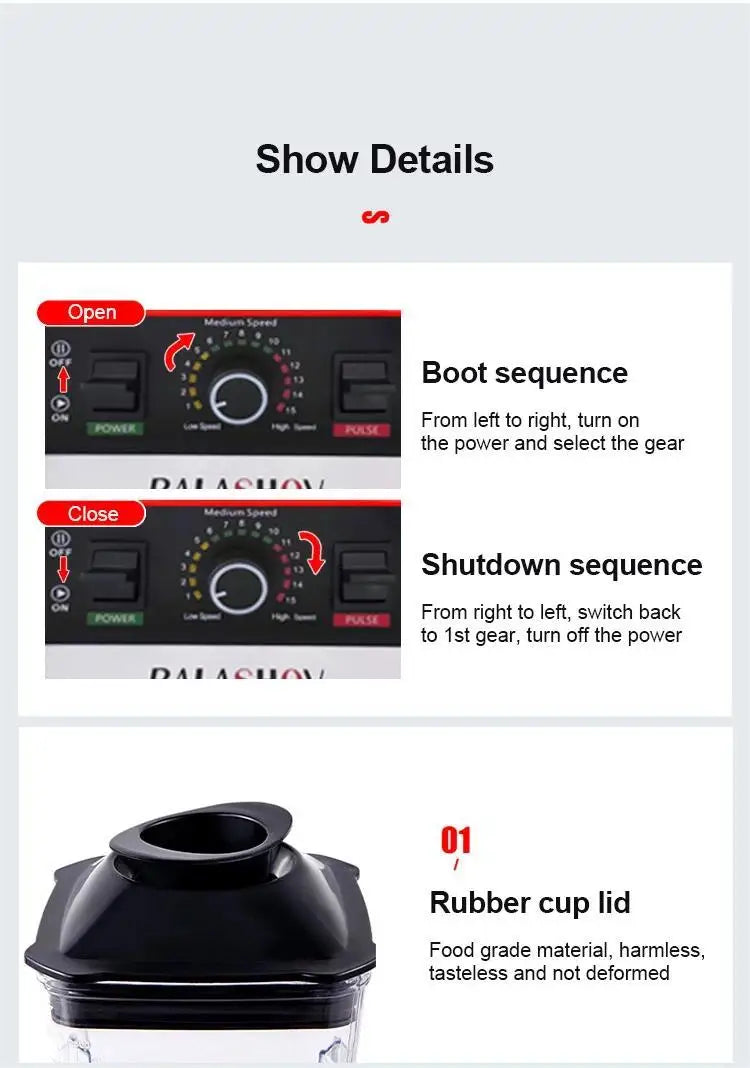 2000W Commercial Blender | Heavy Duty Food Processor & Ice Crush Mixer | High Power Juicer Stationary BPA-Free for Kitchen