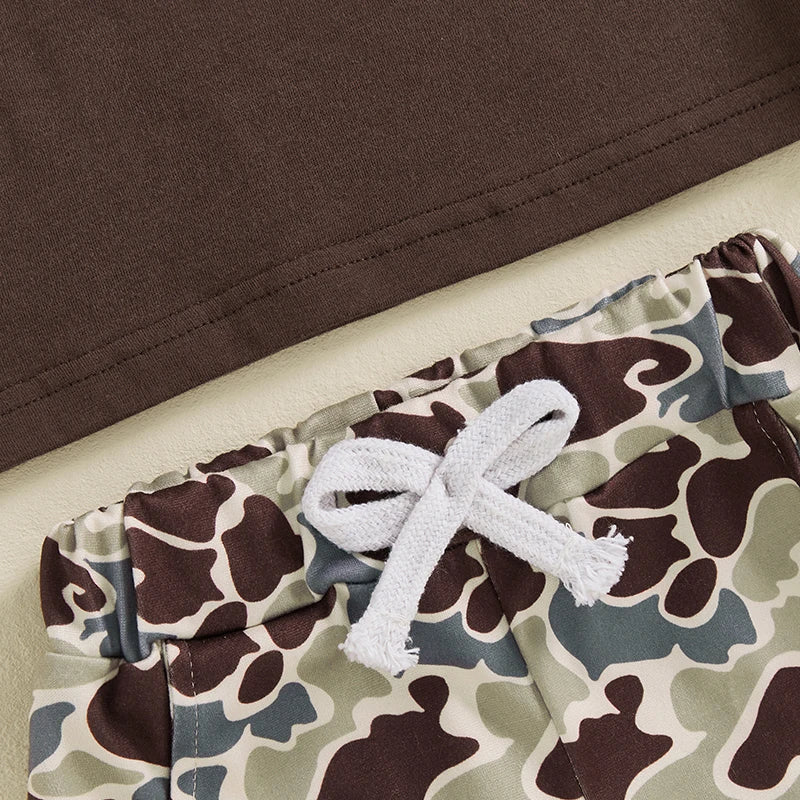 Toddler Baby Boy Summer Clothes Outfit Camouflage Pattern Crew Neck Short Sleeve T-Shirt with Casual Shorts 2 Pcs Set