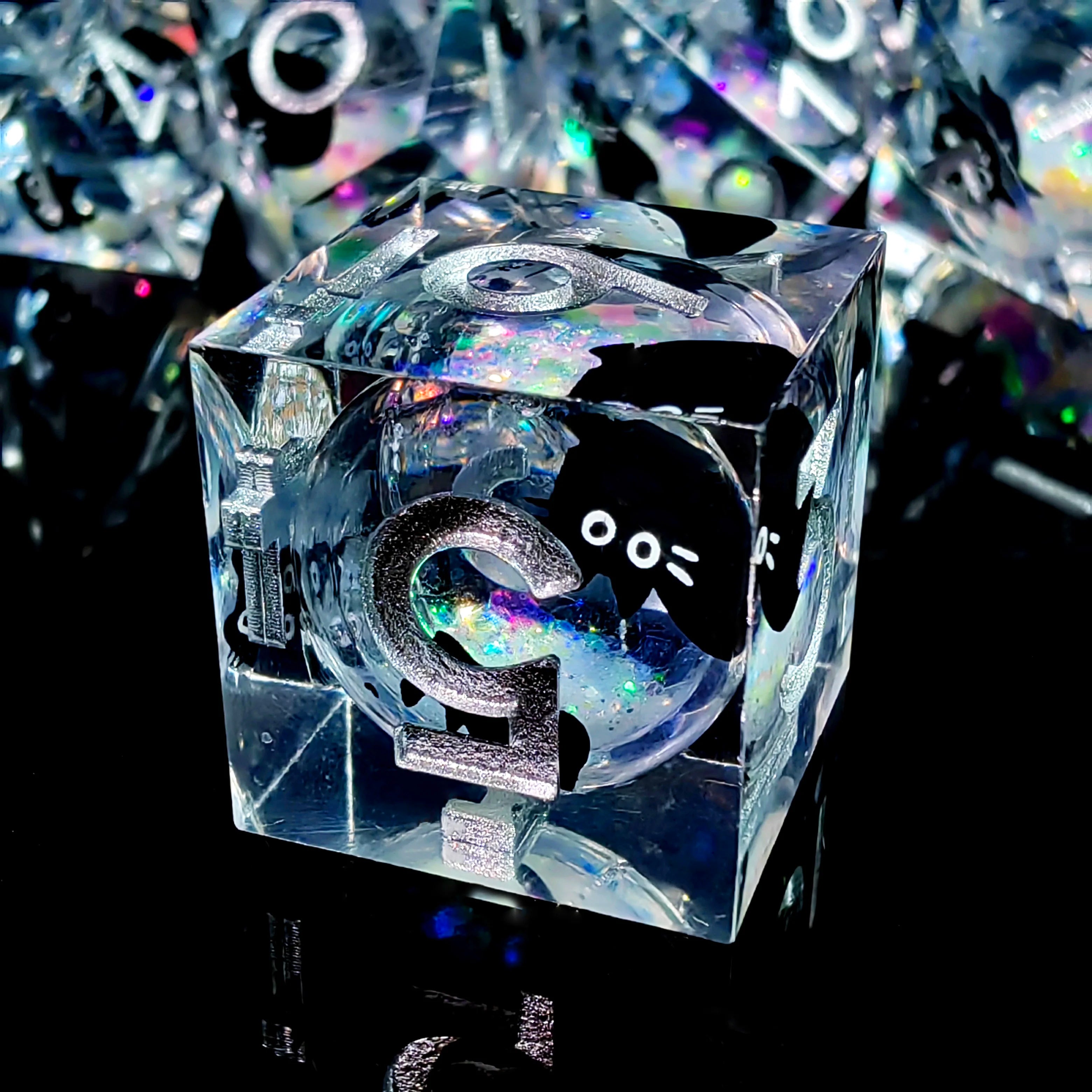 "DnD Dice Set - 7 Piece Resin Polyhedral Dice with Cute Cat Design, Transparent RPG Dice for Dungeons & Dragons, Tabletop Games"