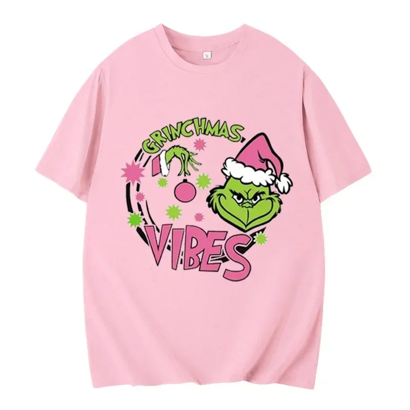 Grinch Christmas  Shirt Christmas Deer  Christmas Party Christmas Snowman Casual Breathable Crew   Women Clothes