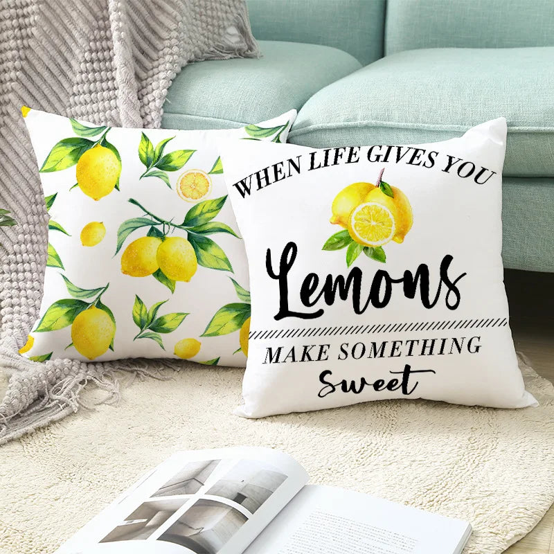 Yellow Lemon Pattern Cushion Cover Summer Decorative Pillow Covers Single Sided Printed Pillow Covers For Sofa Bedroom Office