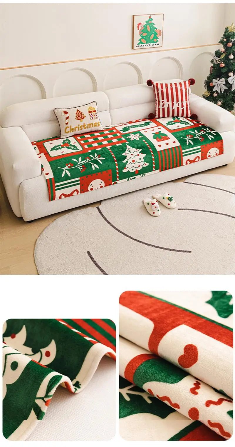 Winter Christmas Flannel Sofa Cover Anti-Slip All-Inclusive Universal Sofa Cover In One Straight Row Sofa Cushion Decor Home