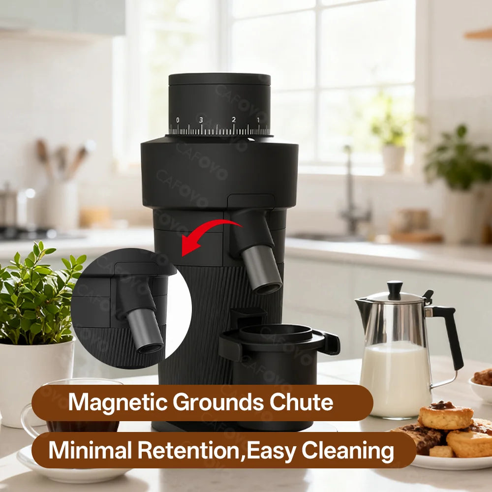 CAFOVO Q64 Electric Espresso Grinder Single Dose Coffee Grinder 3200RPM Stepless Adjustment 64mm Flat Burr Plasma Anti-Static