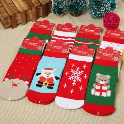 1 Pair Cotton Spring Winter Autumn Baby Girls Boys Kids Socks Children Striped Terry Snowflake Elk Santa Claus Christmas Bear