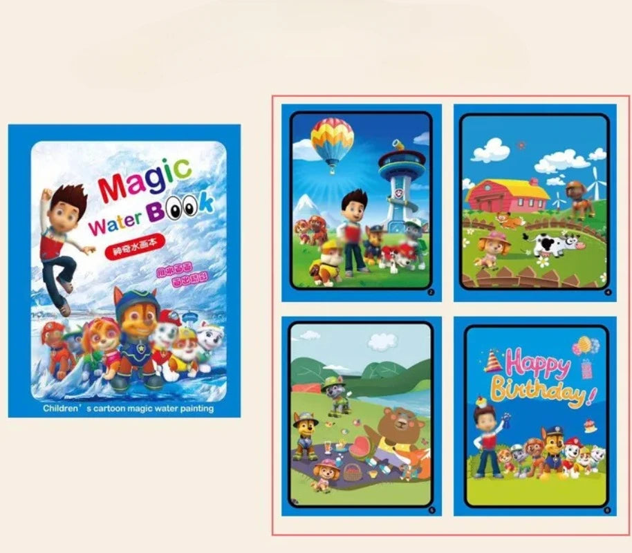 Original Paw Patrol Magic Book Children Creative Graffiti Water Painting Puzzle Toys Anime Dog Model Seal Cartoon Print Gifts