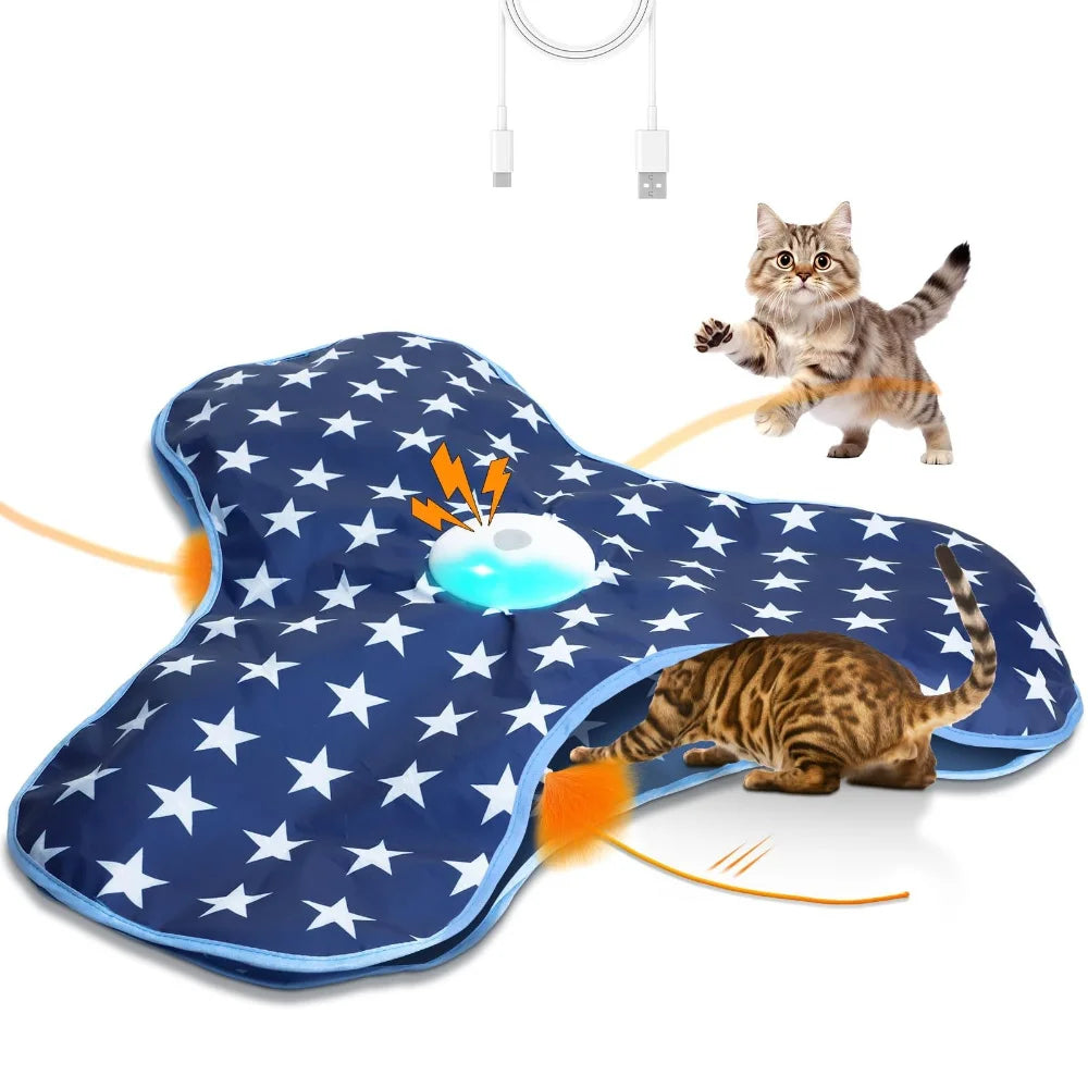 Smart Hide and Seek Cat Toy Electric Thermal Sensing Cat Catch Cover Real Mouse Squeaky Touch Activated Feather Teaser Wand