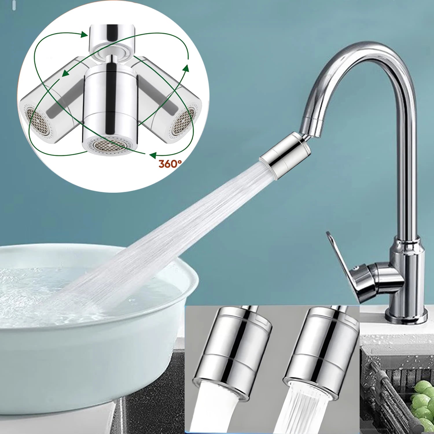 360° Rotary Kitchen Faucet Spray Head Filter washbasin Splash proof Adapter 2 Mode adjustable Kitchen Sink Faucet Aerator