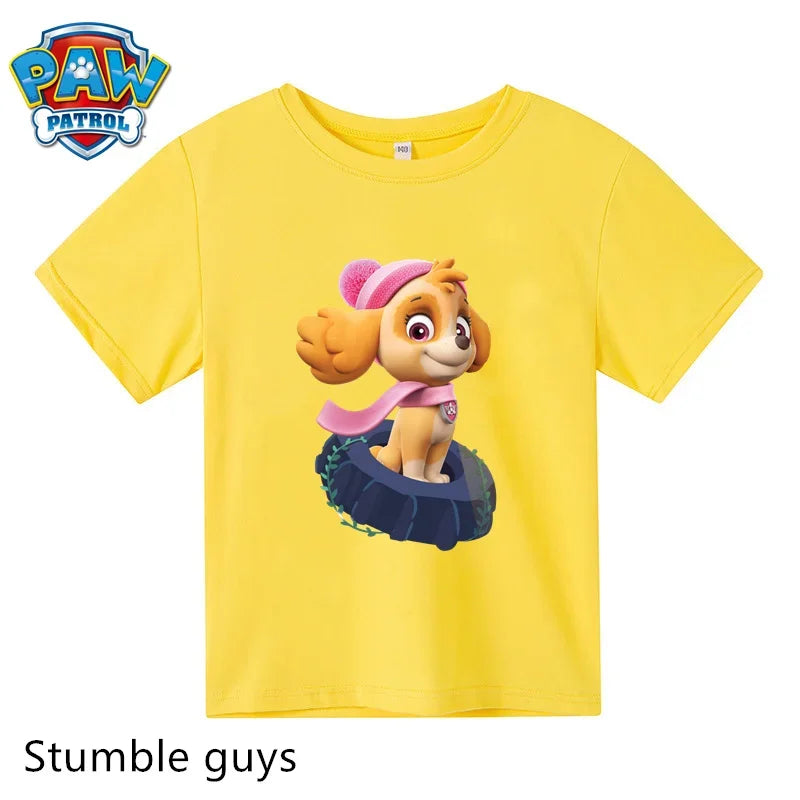 Paw Patrol Children T-shirt Simple Basic Black & White Short Sleeve Anime Cartoon Chase Skye Cute Summer Clothes Birthday Gift