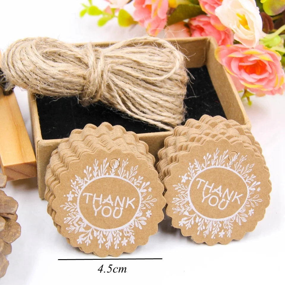 50PCS Christmas Kraft Paper Tags Handmade/Thank You DIY Crafts Hanging Tag With Rope for Christmas Gift Wrapping Supplies Favors