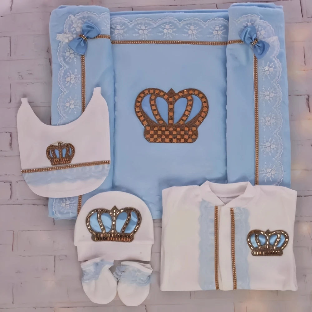 Customized Baby Name Newborn Pink Crown Jewels Gift Set 3pcs Outfits Pajamas Receiving Blanket Welcome Home Ceremonial dress