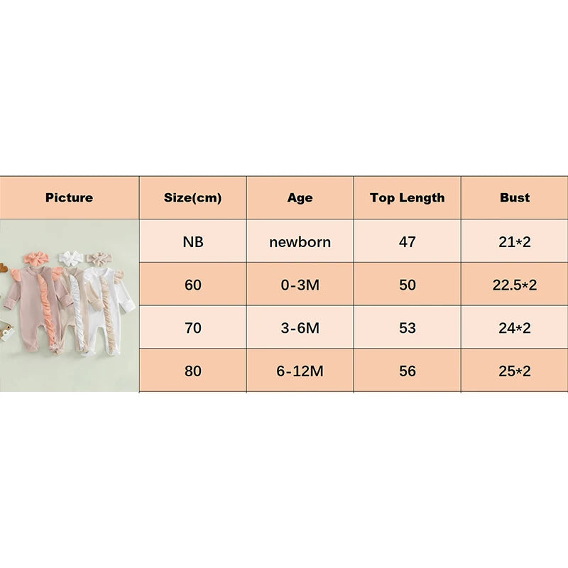 2024-05-11 Lioraitiin Baby Girls Outfit, Long Sleeve Crew Neck Frills Zipped Contrast Color Footies and Headband Fall Clothes