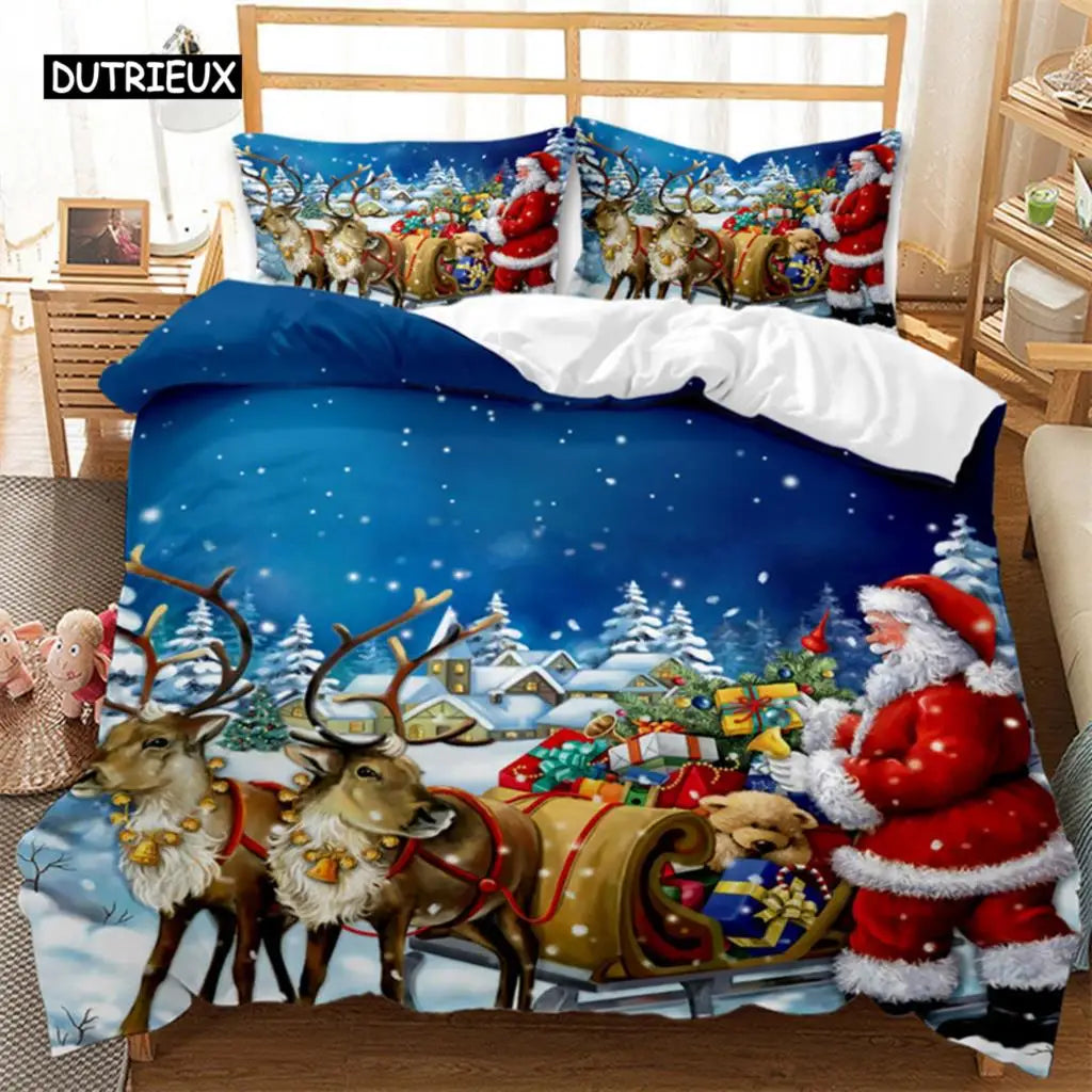 Christmas Snow Cartoon Gift Deer Bedding Set, Christmas Duvet Cover Set, Comfortable Breathable Duvet Cover, Christmas Xmas Gift