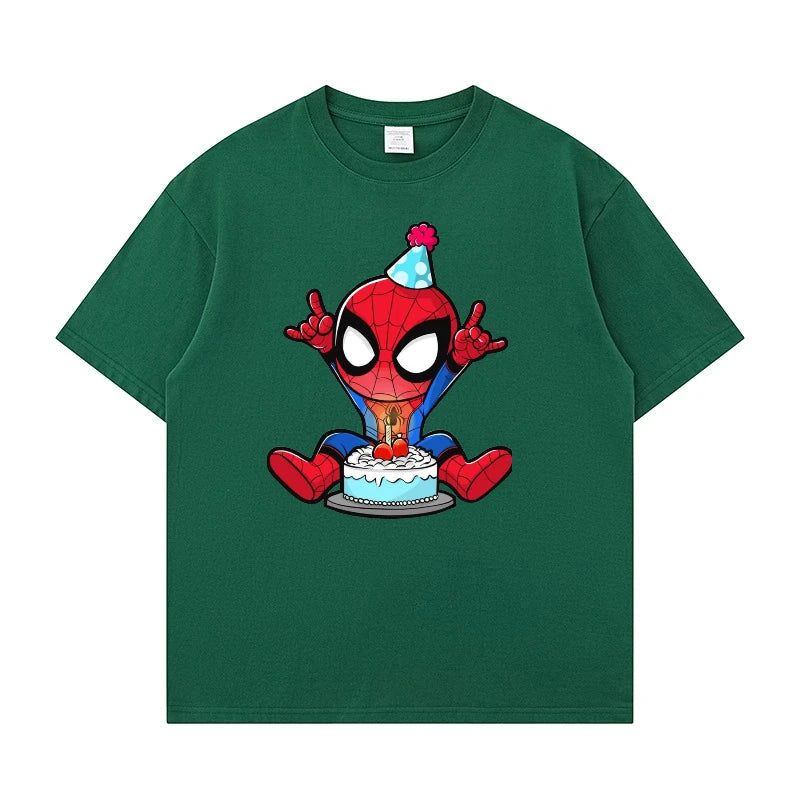 Marvel Printed Cotton TShirt Spider Man Celebrate Birthday Graphic Summer Autumn Family Matching Outfits Parent-child Unisex Tee
