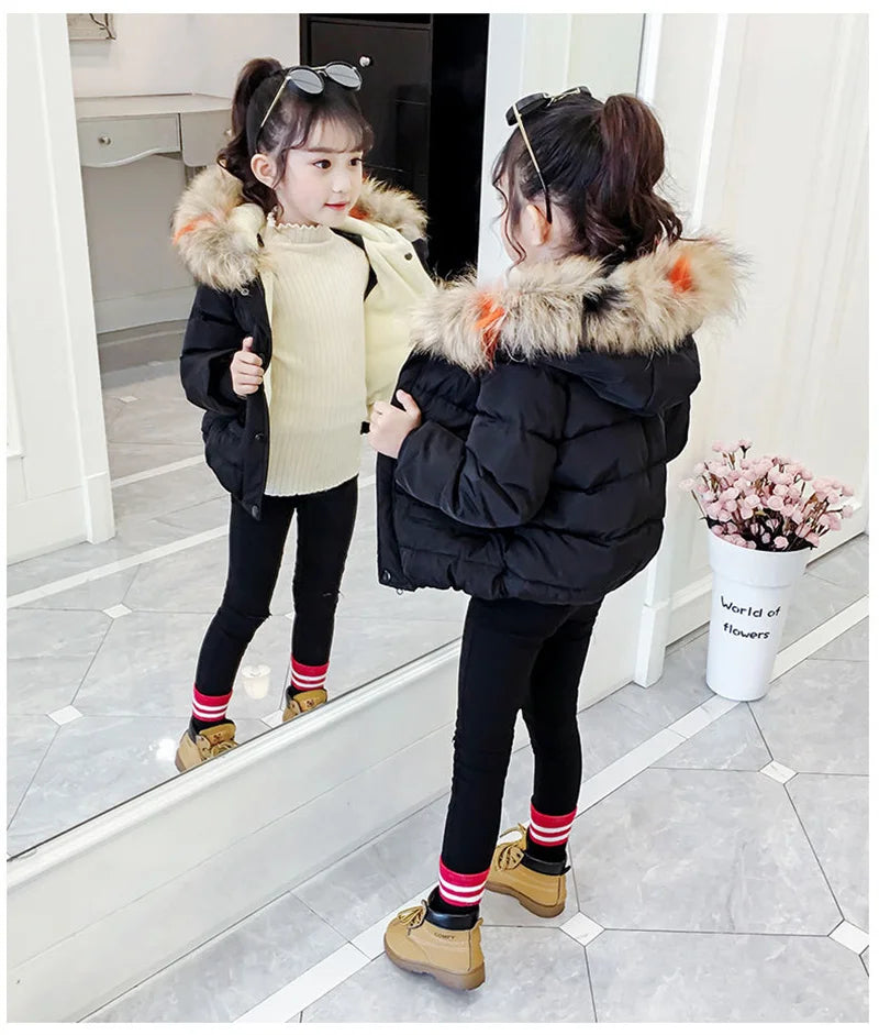 Baby Girl Boy Warm Outerwear 2023 Winter New Children Down Jacket Big Fur Collar Coat Kids Clothes Solid Thicken Girl Boy Jacket